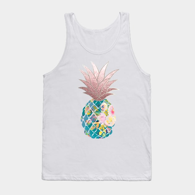 Aloha pineapple, teal + faux rose gold Tank Top by PixDezines